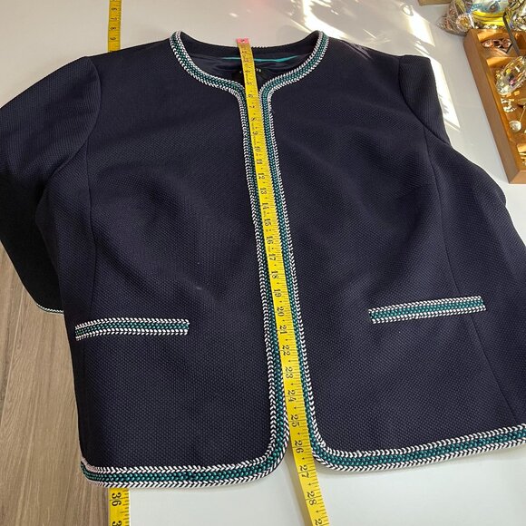 Talbots Braided Trim Jacket 24W Navy Blue Blazer Suit Full Zip Front Plus Size - Picture 7 of 9
